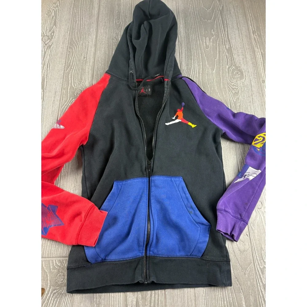 Jordan Color Block Zip Up Hoodie Mens Small Black Red Purple Blue Full Zip